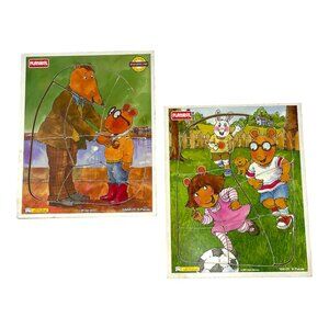Playskool Arthur Vintage Toy Wooden Tray Puzzles 2 Pack D.W. Buster Mr. Ratburn
